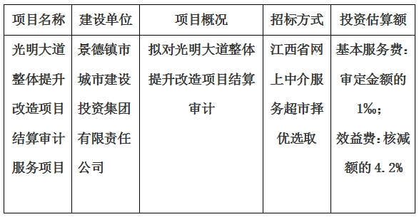 光明大道整體提升改造項目結算審計服務項目計劃公告