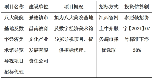八大美院基地及數(shù)字經(jīng)濟美術(shù)館導覽導視項目招標代理計劃公告